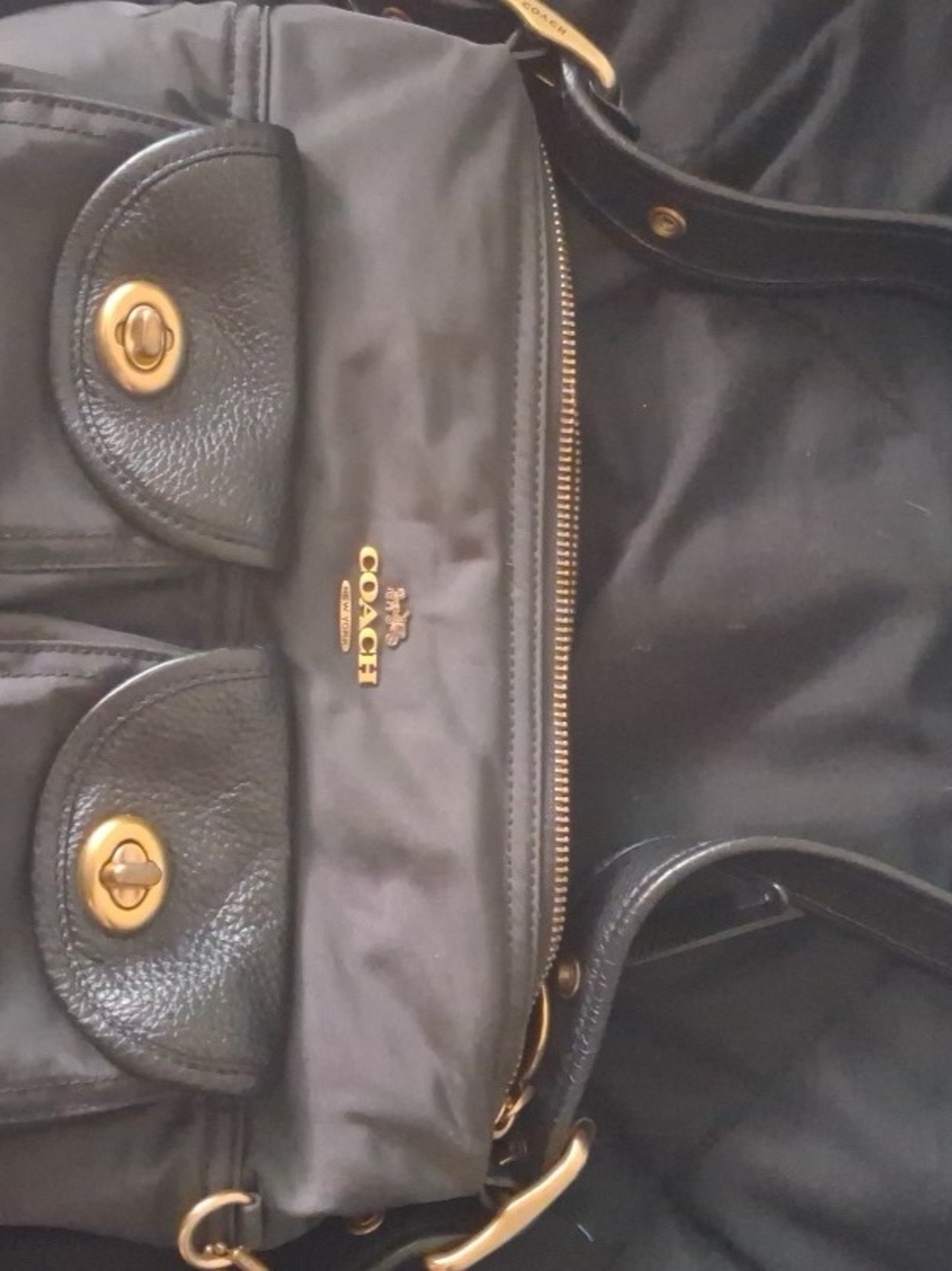 Coach Black Nylon Shoulder Bag with Gold Hardware